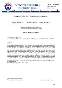 69 Analysis of Grand Slam Tennis Tournaments by Gender Şükran