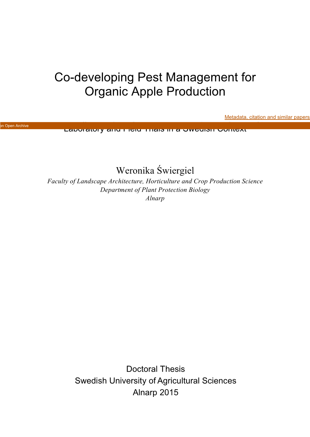 Co-Developing Pest Management for Organic Apple Production