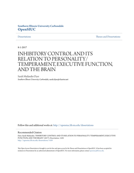 Inhibitory Control and Its Relation to Personality/Temperament, Executive Function, and the Brain" (2017)