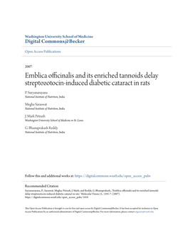 Emblica Officinalis and Its Enriched Tannoids Delay Streptozotocin-Induced Diabetic Cataract in Rats P