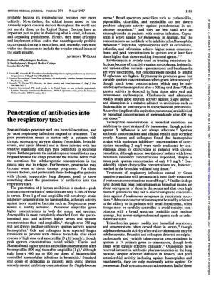 Penetration of Antibiotics Into the Respiratory Tract