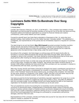 Lumineers Settle with Ex-Bandmate Over Song Copyrights - Law360