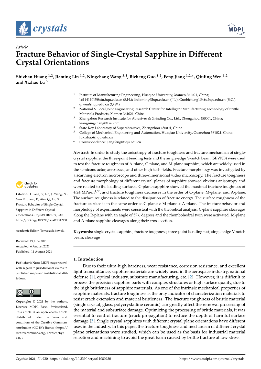 Fracture Behavior of Single-Crystal Sapphire in Different Crystal Orientations