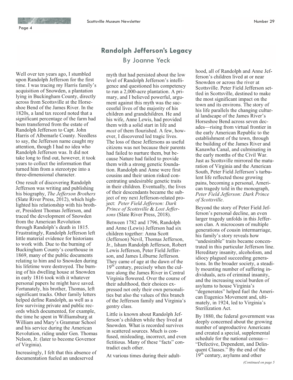 Randolph Jefferson's Legacy by Joanne Yeck