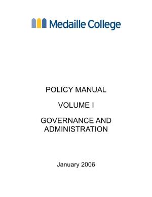 Medaille College Policy Manual: Volume I – Page 1