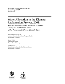 Water Allocation in the Klamath Reclamation Project (Oregon State