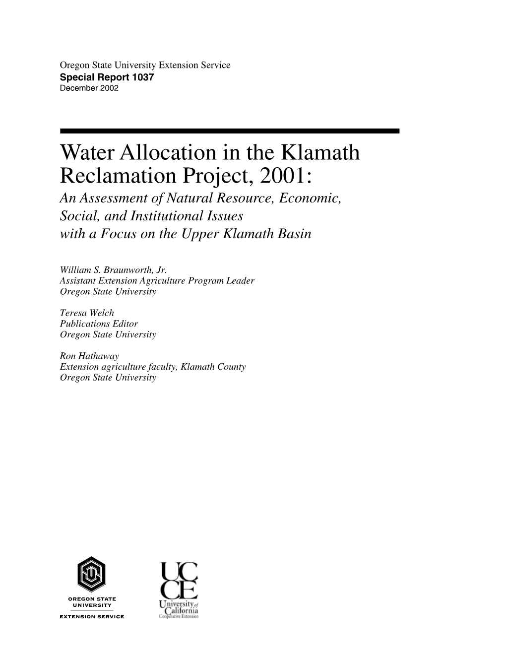 Water Allocation in the Klamath Reclamation Project (Oregon State