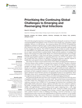 Prioritizing the Continuing Global Challenges to Emerging and Reemerging Viral Infections