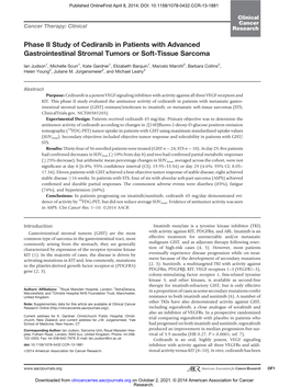 Phase II Study of Cediranib in Patients with Advanced Gastrointestinal Stromal Tumors Or Soft-Tissue Sarcoma