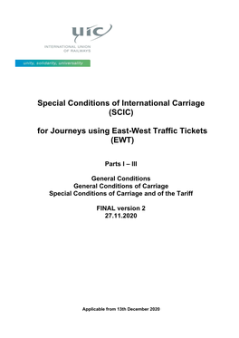 SCIC) for Journeys Using East-West Traffic Tickets (EWT