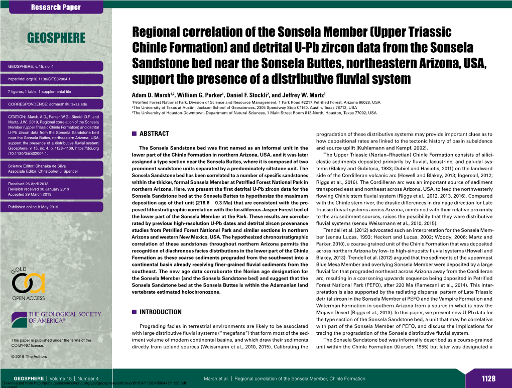 Upper Triassic Chinle Formation) and Detrital U-Pb Zircon Data from the Sonsela