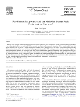 Food Insecurity, Poverty and the Malawian Starter Pack: Fresh Start Or False Start?