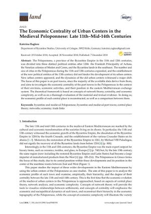 The Economic Centrality of Urban Centers in the Medieval Peloponnese: Late 11Th–Mid-14Th Centuries