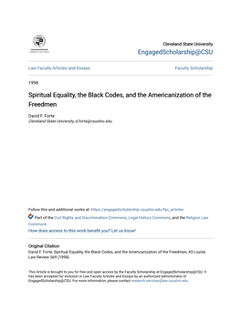 Spiritual Equality, the Black Codes, and the Americanization of the Freedmen