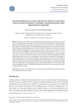 Jewish Heritage in the Creative Cities of Central and Eastern Europe: Tourism, Technologies and Prosthetic Memory