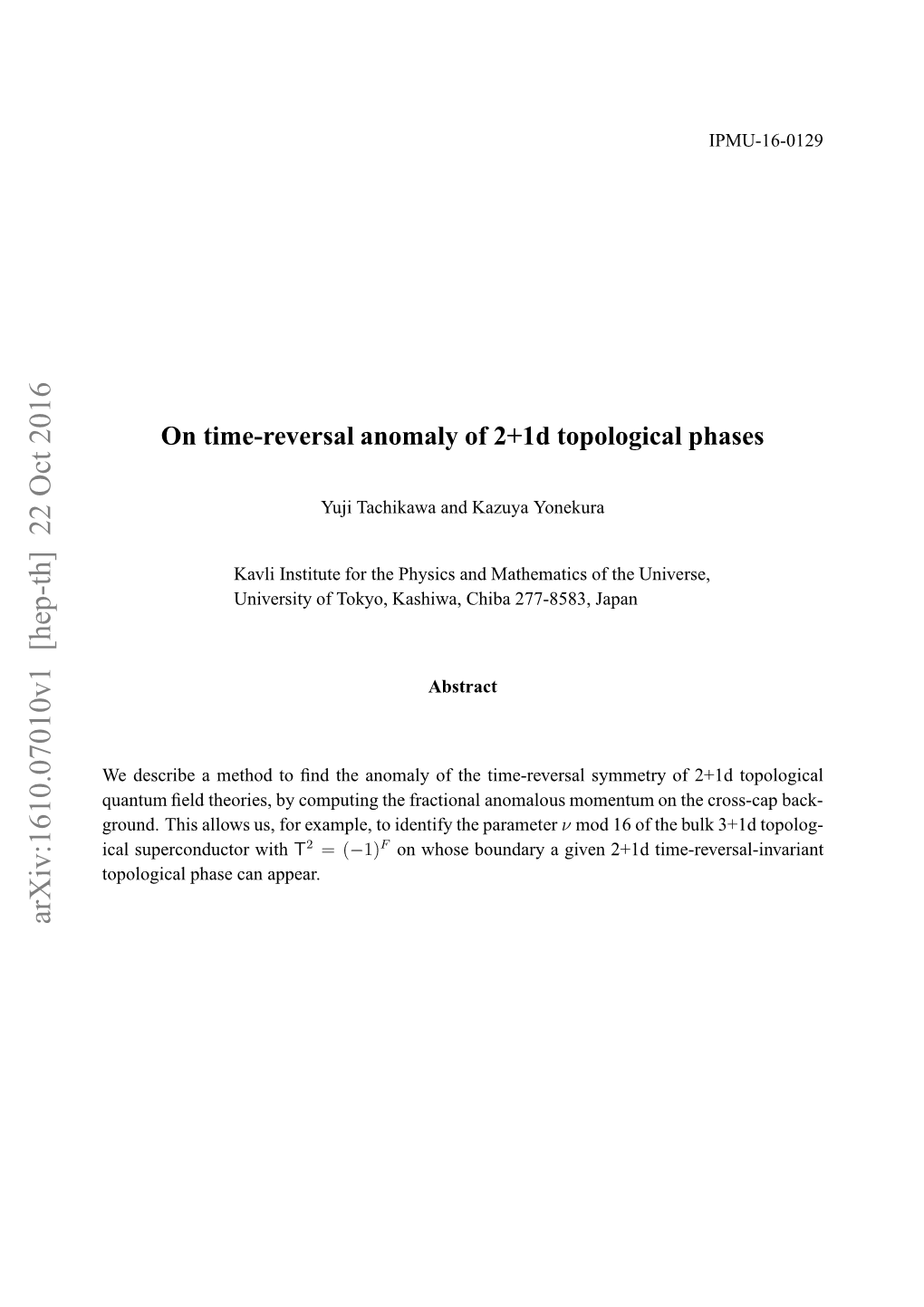 On Time-Reversal Anomaly of 2+1D Topological Phases