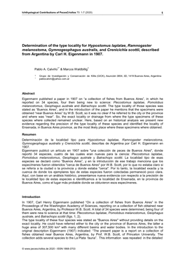 Determination of Type Locality of 4 Species from Argentina