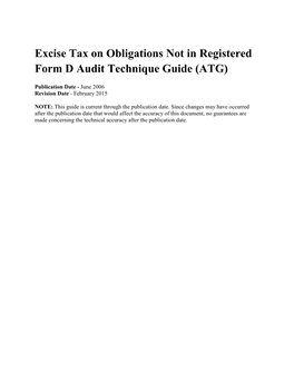 Excise Tax on Obligations Not in Registered Form D Audit Technique Guide (ATG)