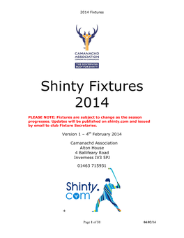 Shinty Fixtures 2014