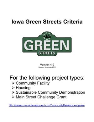 Iowa Green Streets Criteria for the Following Project Types