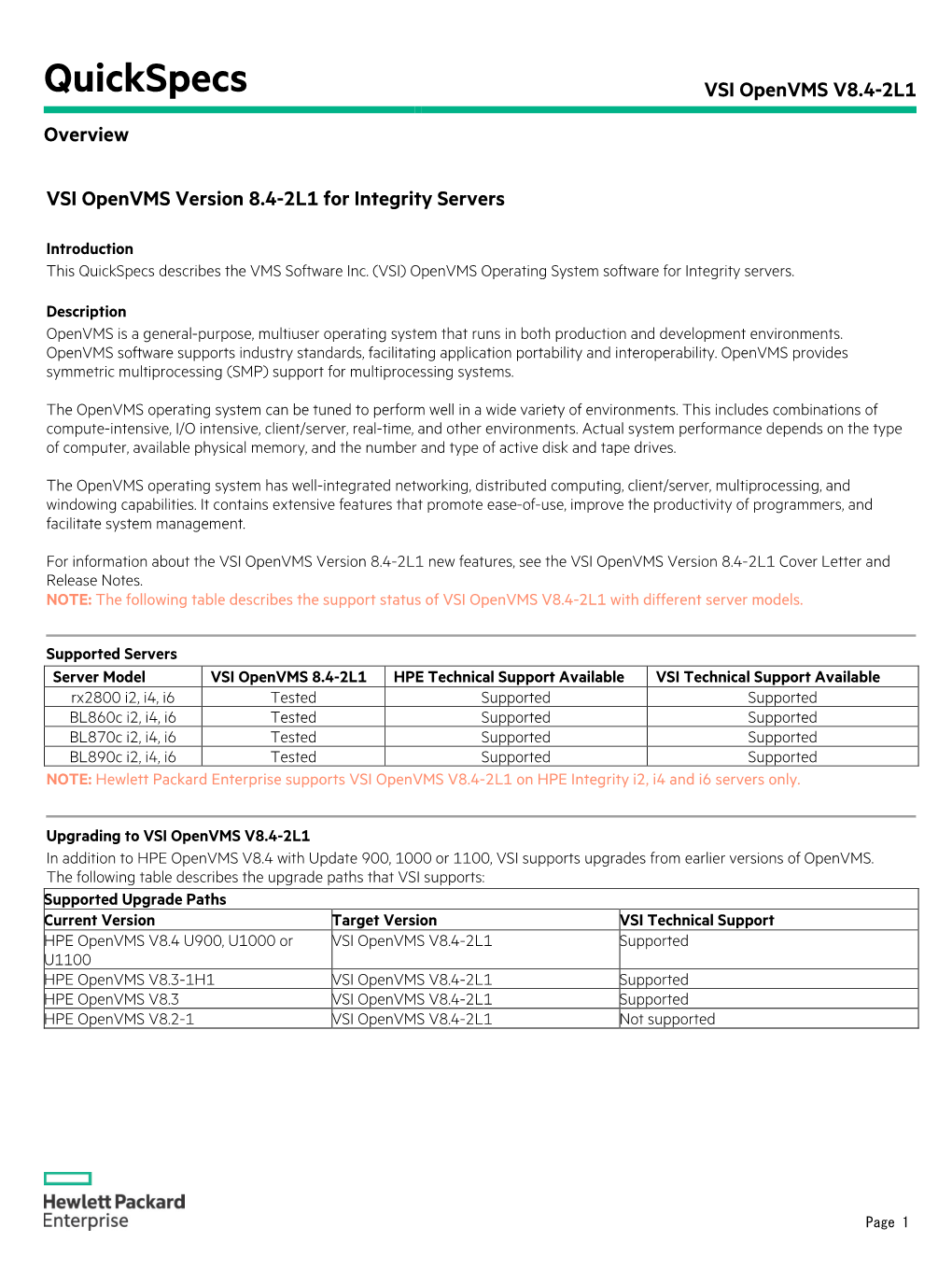 VSI Openvms V8.4-2L1 Overview