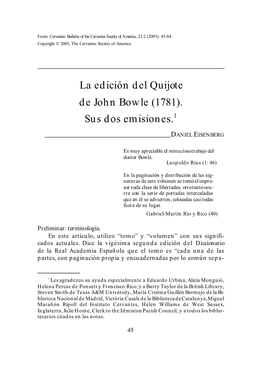 La Edición Del Quijote De John Bowle (1781)