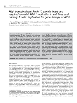 High Transdominant Revm10 Protein Levels Are Required to Inhibit HIV-1 Replication in Cell Lines and Primary T Cells: Implication for Gene Therapy of AIDS