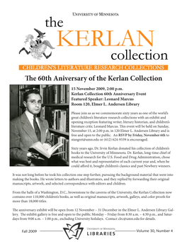 The 60Th Aniversary of the Kerlan Collection 15 November 2009, 2:00 P.M