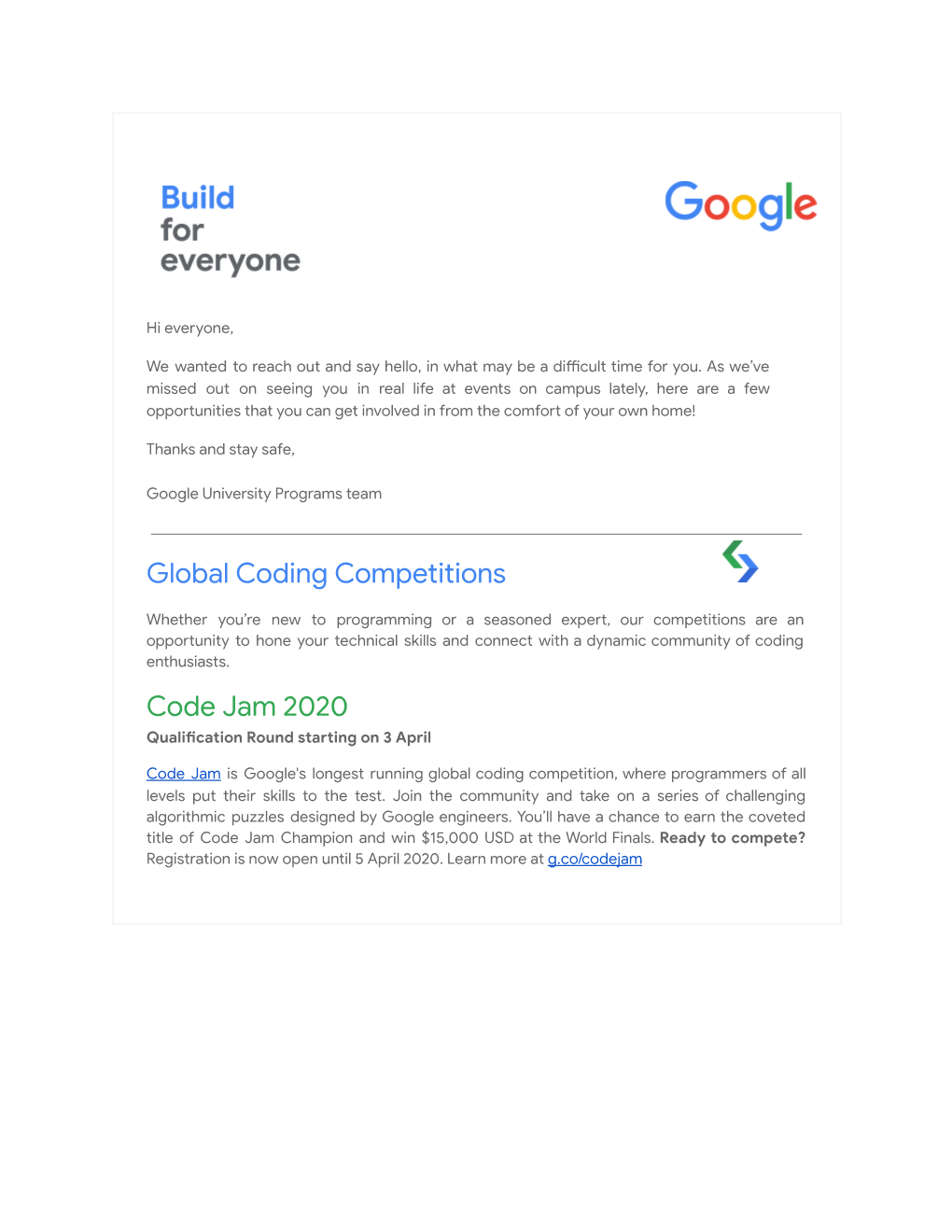 Global Coding Competitions Code Jam 2020