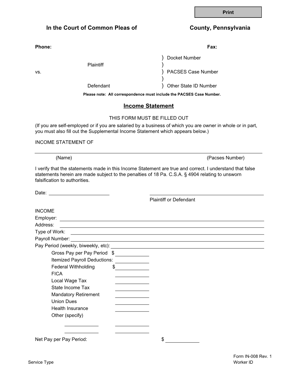 Income and Expense Statement