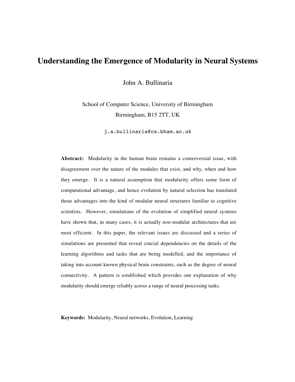 Understanding the Emergence of Modularity in Neural Systems