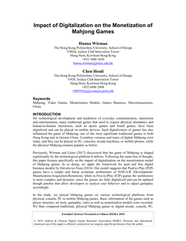Impact of Digitalization on the Monetization of Mahjong Games