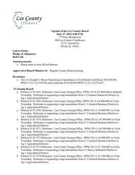 Agenda of the Lee County Board June 17, 2021 6:00 P.M