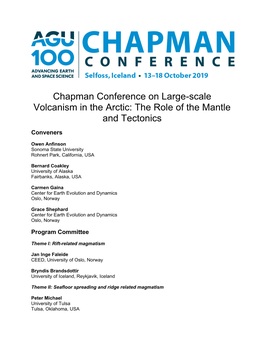 Chapman Conference on Large-Scale Volcanism in the Arctic: the Role of the Mantle and Tectonics