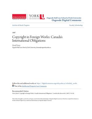 Canada's International Obligations David Vaver Osgoode Hall Law School of York University, Dvaver@Osgoode.Yorku.Ca