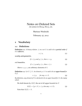 Notes on Ordered Sets an Annex to H104,H113, Etc