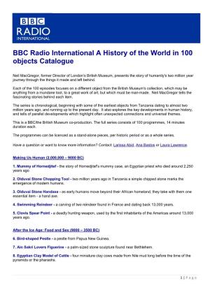 BBC Radio International a History of the World in 100 Objects Catalogue