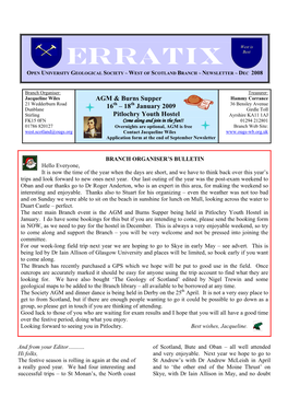 Erratix OPEN UNIVERSITY GEOLOGICAL SOCIETY ~ WEST of SCOTLAND BRANCH ~ NEWSLETTER ~ DEC 2008