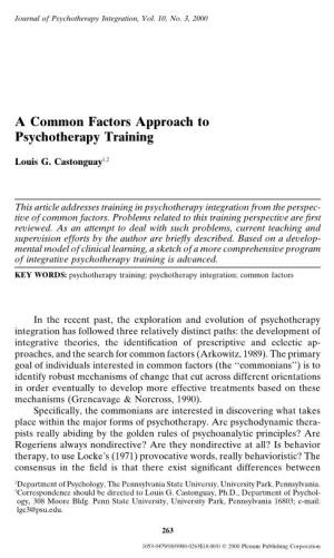 A Common Factors Approach to Psychotherapy Training