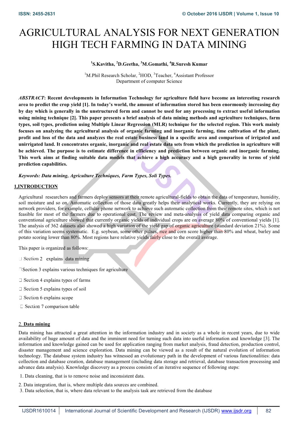 Agricultural Analysis for Next Generation High Tech Farming in Data Mining