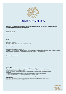 Guiding Development of Contribution and Community Strategies in Open Source Software Requirements Engineering Linåker, Johan