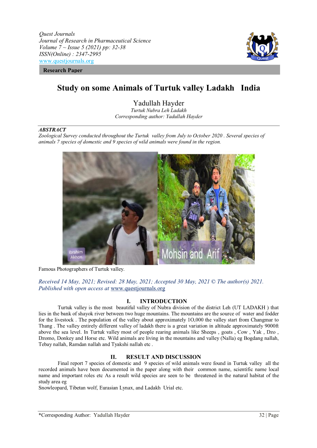 Study on Some Animals of Turtuk Valley Ladakh India