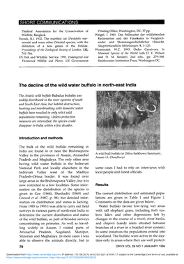 The Decline of the Wild Water Buffalo in North-East India