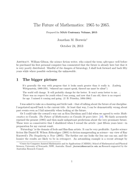 The Future of Mathematics: 1965 to 2065