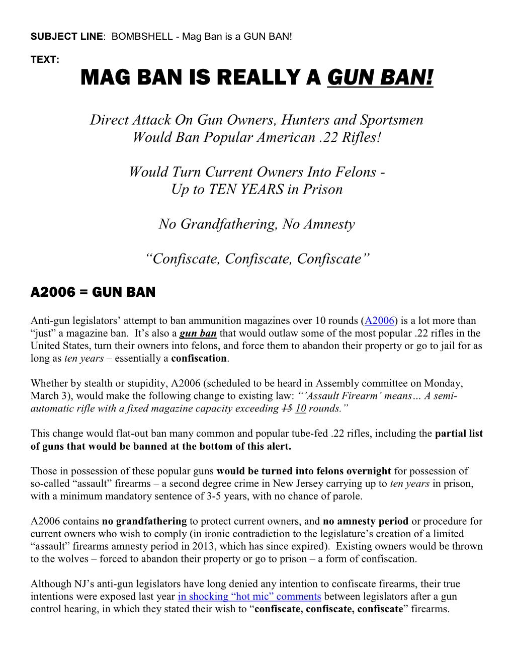 Subject Line: Anti-Gun Bill Count Now at 76