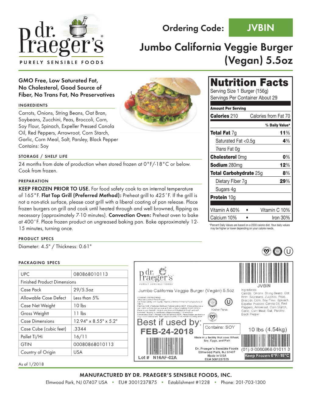 Jumbo California Veggie Burger (Vegan) 5.5Oz