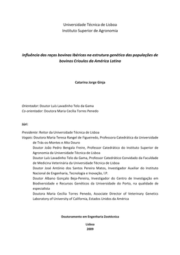 Influência Das Raças Bovinas Ibéricas Na Estrutura Genética Das Populações De Bovinos Crioulos Da América Latina