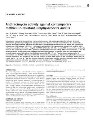 Anthracimycin Activity Against Contemporary Methicillin-Resistant Staphylococcus Aureus