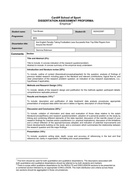 Cardiff School of Sport DISSERTATION ASSESSMENT PROFORMA: Empirical 1