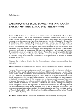 Los Maniquíes De Bruno Schulz Y Roberto Bolaño: Sobre La Red Intertextual En Estrella Distante